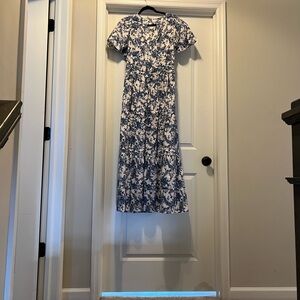 Anthropologie Blue and White Floral Maxi Dress